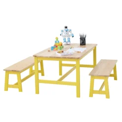 VEVOR Kids Table and Bench Set, Toddler Table and Chair Set of 3, Wood Activity Table for Art, Craft, Reading, Learning