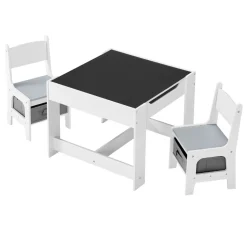 VEVOR Kids Table and 2 Chairs Set, Toddler Table and Chair Set with Storage Space under the Table, Cloth Storage Box under the Chairs, Wooden Desk for Art, Craft, Reading, Learning, Drawing, White