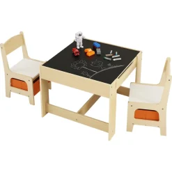 VEVOR Kids Table and 2 Chairs Set, Toddler Table and Chair Set with Storage Space under the Table, Cloth Storage Box under the Chairs, Wooden Desk for Art, Craft, Reading, Learning, Drawing, Burlywood