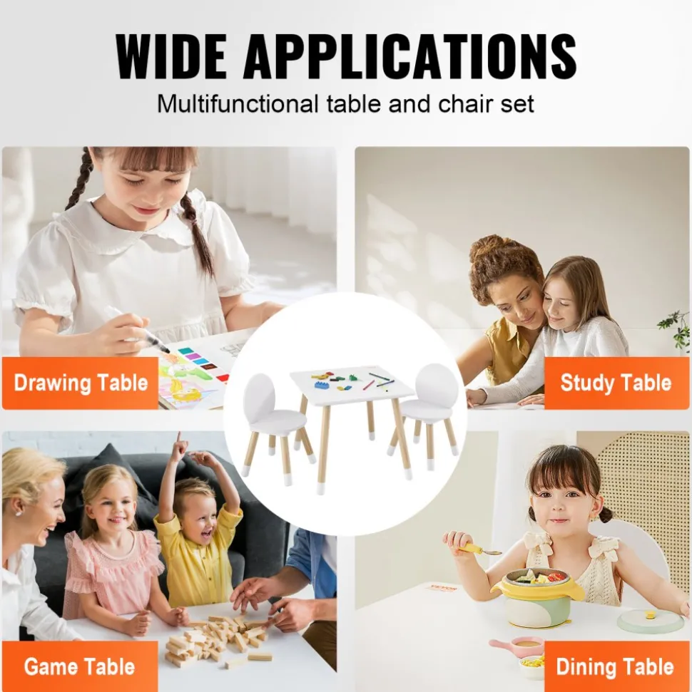 VEVOR Kids Table and 2 Chairs Set, Toddler Table and Chair Set, Children Multi-Activity Table for Art, Craft, Reading, Learning, 1 Table and 2 Chairs