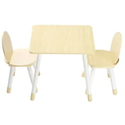 VEVOR Kids Table and 2 Chairs Set, Toddler Table and Chair Set with Rounded Edge Design & Graffiti Desktop, Wooden Desk for Art, Craft, Reading, Learning, Drawing, Classroom/Daycare/Home, Burlywood