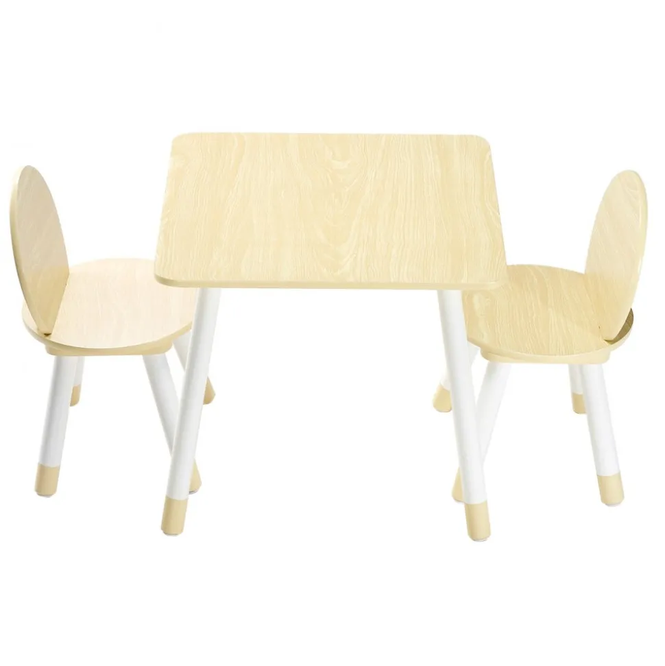 VEVOR Kids Table and 2 Chairs Set, Toddler Table and Chair Set with Rounded Edge Design & Graffiti Desktop, Wooden Desk for Art, Craft, Reading, Learning, Drawing, Classroom/Daycare/Home, Burlywood
