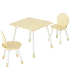 VEVOR Kids Table and 2 Chairs Set, Toddler Table and Chair Set with Rounded Edge Design & Graffiti Desktop, Wooden Desk for Art, Craft, Reading, Learning, Drawing, Classroom/Daycare/Home, Burlywood