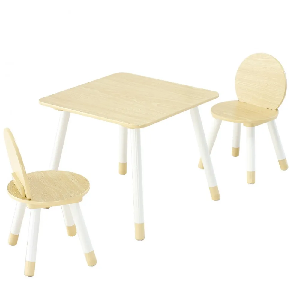 VEVOR Kids Table and 2 Chairs Set, Toddler Table and Chair Set with Rounded Edge Design & Graffiti Desktop, Wooden Desk for Art, Craft, Reading, Learning, Drawing, Classroom/Daycare/Home, Burlywood