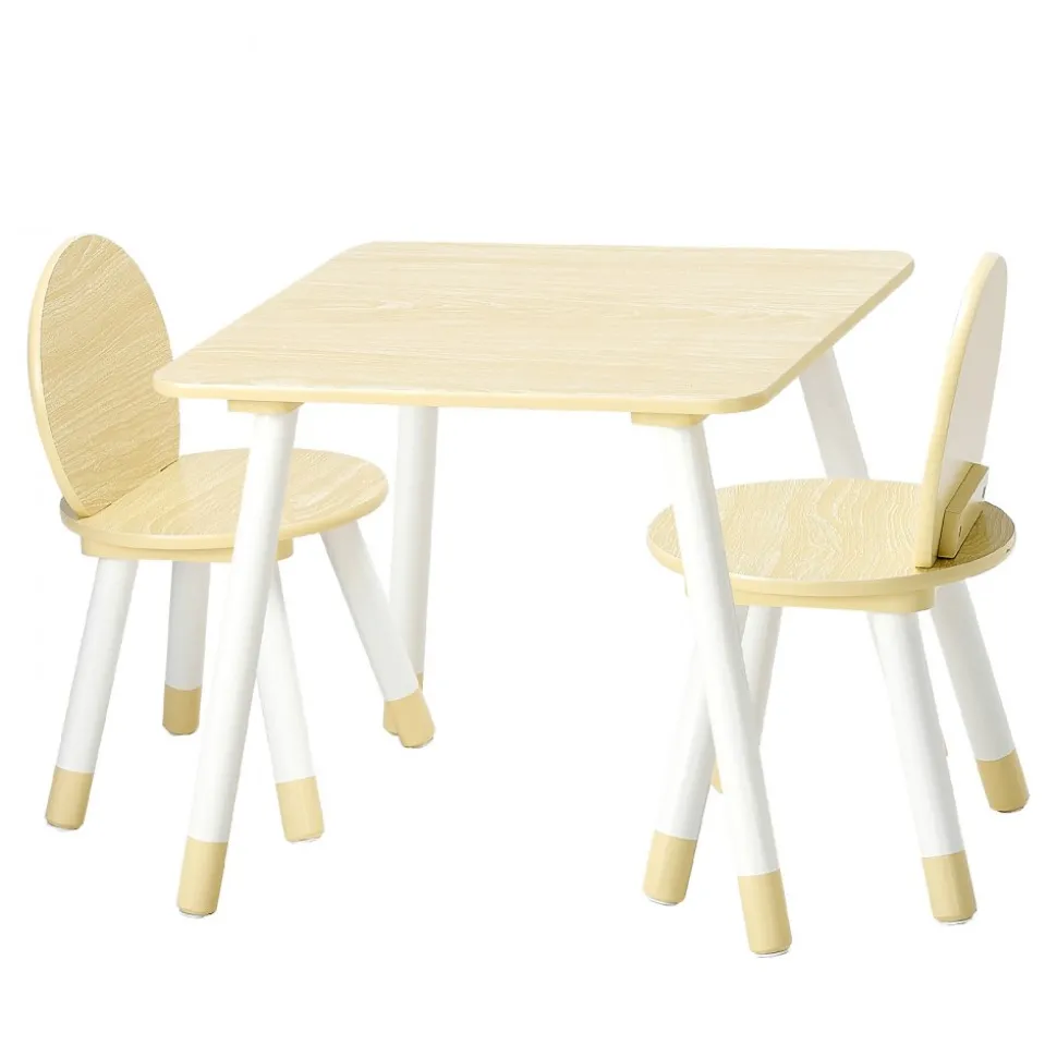 VEVOR Kids Table and 2 Chairs Set, Toddler Table and Chair Set with Rounded Edge Design & Graffiti Desktop, Wooden Desk for Art, Craft, Reading, Learning, Drawing, Classroom/Daycare/Home, Burlywood