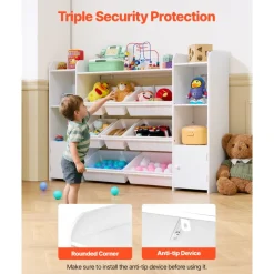 VEVOR Kids Toy Storage and Bookshelf, 4-Tier Large Toy Storage Organizer with 8 Flexible Plastic Bins, Kids Cubby Cabinet with Bookshelf for Study Room, Bedroom, Playroom, Classroom, Nursery, White