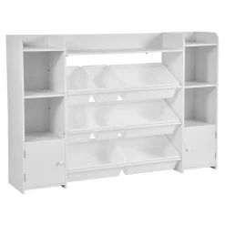 VEVOR Kids Toy Storage and Bookshelf, 4-Tier Large Toy Storage Organizer with 8 Flexible Plastic Bins, Kids Cubby Cabinet with Bookshelf for Study Room, Bedroom, Playroom, Classroom, Nursery, White
