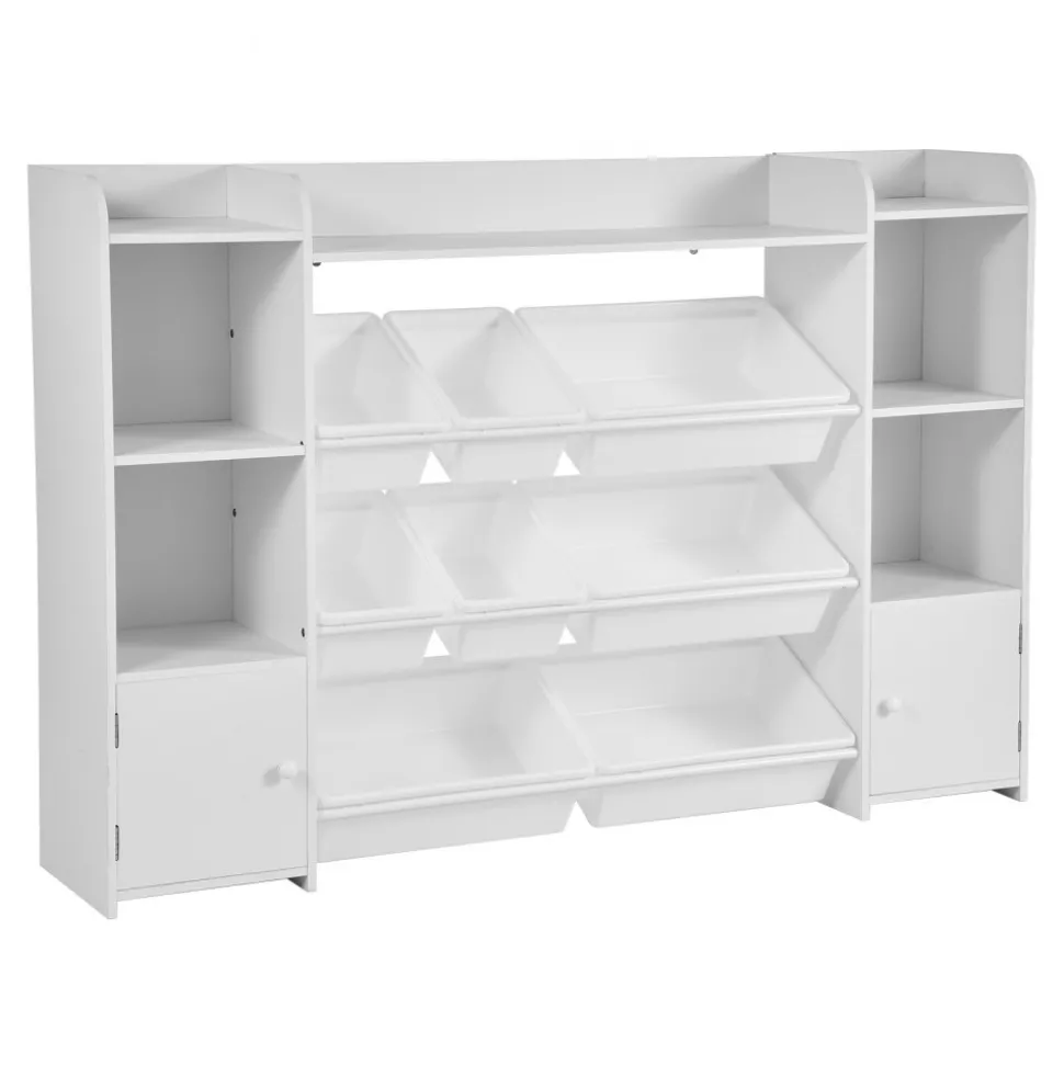 VEVOR Kids Toy Storage and Bookshelf, 4-Tier Large Toy Storage Organizer with 8 Flexible Plastic Bins, Kids Cubby Cabinet with Bookshelf for Study Room, Bedroom, Playroom, Classroom, Nursery, White