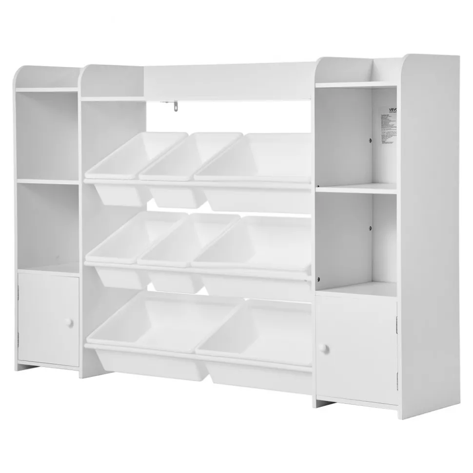 VEVOR Kids Toy Storage and Bookshelf, 4-Tier Large Toy Storage Organizer with 8 Flexible Plastic Bins, Kids Cubby Cabinet with Bookshelf for Study Room, Bedroom, Playroom, Classroom, Nursery, White