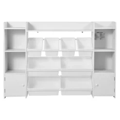 VEVOR Kids Toy Storage and Bookshelf, 4-Tier Large Toy Storage Organizer with 8 Flexible Plastic Bins, Kids Cubby Cabinet with Bookshelf for Study Room, Bedroom, Playroom, Classroom, Nursery, White