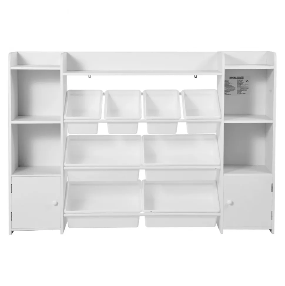 VEVOR Kids Toy Storage and Bookshelf, 4-Tier Large Toy Storage Organizer with 8 Flexible Plastic Bins, Kids Cubby Cabinet with Bookshelf for Study Room, Bedroom, Playroom, Classroom, Nursery, White