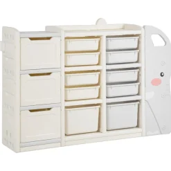 VEVOR Kids Toy Storage, 4-Tier Elephant-Shape Toy Storage Organizer with 10 Plastic Movable Bins, Kids Cubby Cabinet Made from HDPE for Study Room, Bedroom, Playroom, Classroom, Nursery, Gray + Beige