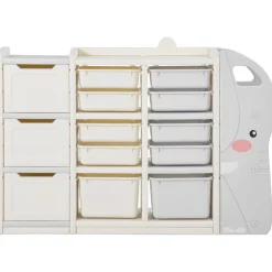 VEVOR Kids Toy Storage, 4-Tier Elephant-Shape Toy Storage Organizer with 10 Plastic Movable Bins, Kids Cubby Cabinet Made from HDPE for Study Room, Bedroom, Playroom, Classroom, Nursery, Gray + Beige