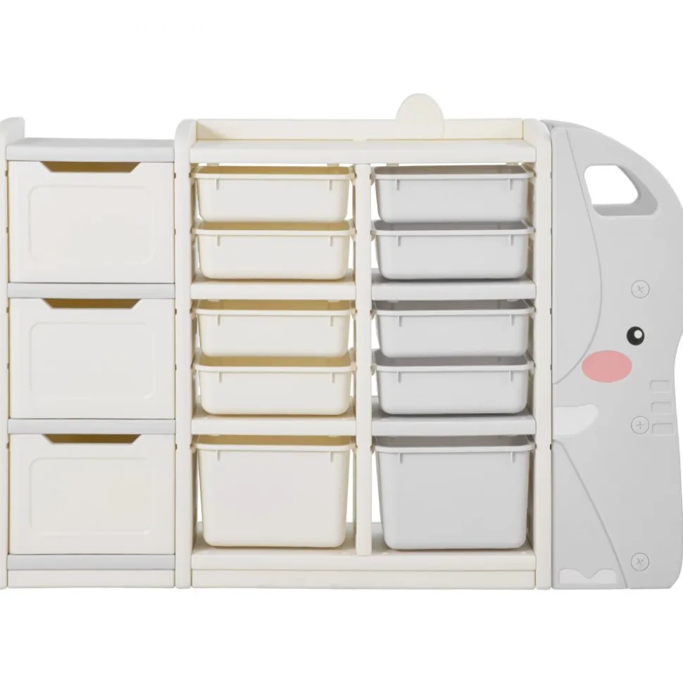 VEVOR Kids Toy Storage, 4-Tier Elephant-Shape Toy Storage Organizer with 10 Plastic Movable Bins, Kids Cubby Cabinet Made from HDPE for Study Room, Bedroom, Playroom, Classroom, Nursery, Gray + Beige