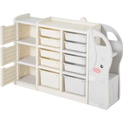 VEVOR Kids Toy Storage, 4-Tier Elephant-Shape Toy Storage Organizer with 10 Plastic Movable Bins, Kids Cubby Cabinet Made from HDPE for Study Room, Bedroom, Playroom, Classroom, Nursery, Gray + Beige
