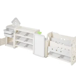VEVOR Kids Toy Storage with Bookshelf, 4-Tier Large Toy Storage Organizer with 10 Plastic Movable Bins, Kids Cubby Cabinet with Bookshelf and Drawing Board for Study Room, Playroom, Classroom, Nursery