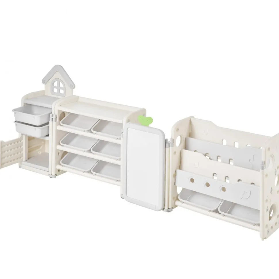 VEVOR Kids Toy Storage with Bookshelf, 4-Tier Large Toy Storage Organizer with 10 Plastic Movable Bins, Kids Cubby Cabinet with Bookshelf and Drawing Board for Study Room, Playroom, Classroom, Nursery