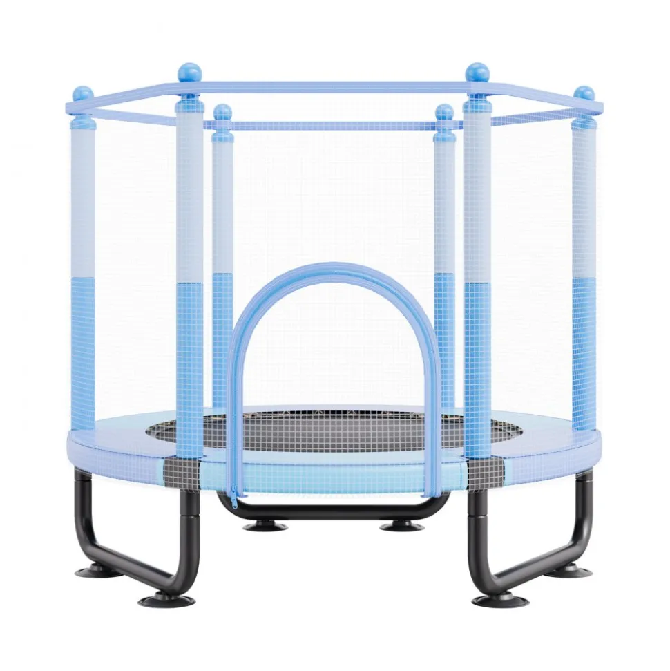 VEVOR 60" Kids Trampoline, 5FT Indoor Outdoor Trampoline, Mini Toddler Recreational Trampolinewith Safety Enclosure Net and Basketball Hoop, Birthday Gifts Christmas Toys for 3+ Years Children, Blue