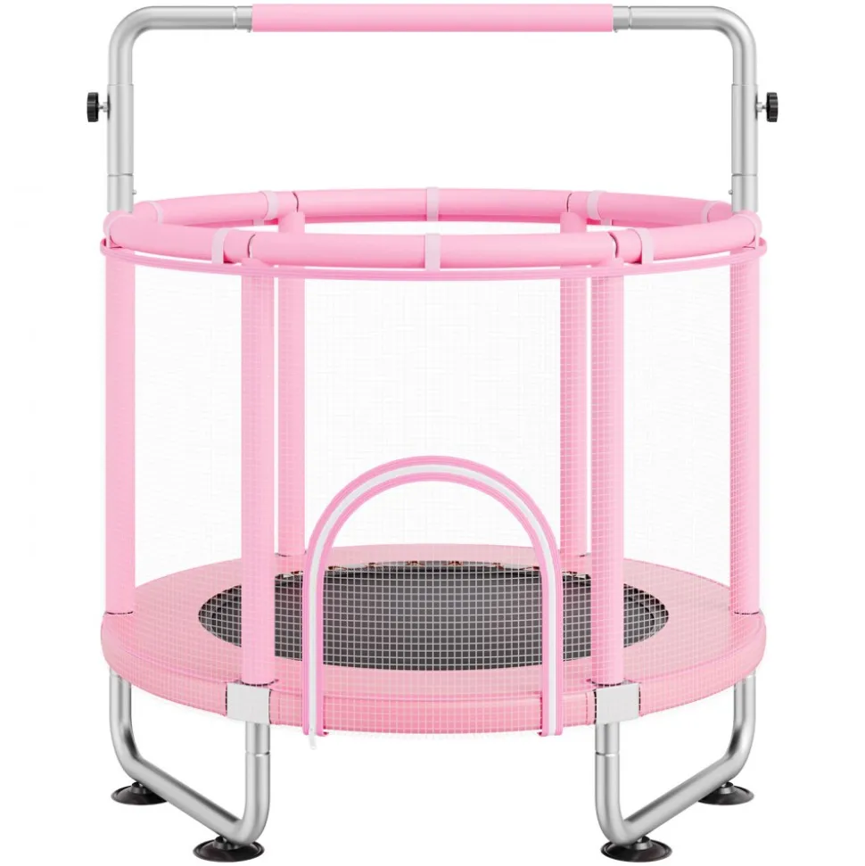 VEVOR 55" Kids Trampoline, 4.6FT Indoor Outdoor Trampoline, Mini Toddler Recreational Trampolinewith Safety Enclosure Net and Basketball Hoop, Birthday Gifts Christmas Toys for 3+ Years Children, Pink