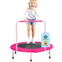 VEVOR 36" Kids Trampoline, 3FT Indoor Outdoor Trampoline, Foldable Mini Trampoline with Handle, Rebounder Trampoline for Toddlers, Birthday Gift for 3+ Years Children, Boys Girls for Fun, Pink