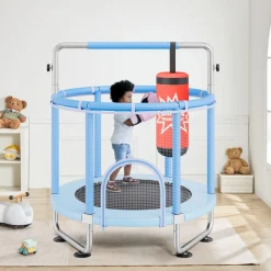 VEVOR 36" Kids Trampoline, 3FT Indoor Outdoor Trampoline, Foldable Mini Trampoline with Handle, Rebounder Trampoline for Toddlers, Birthday Gift for 3+ Years Children, Boys Girls for Fun, Bule