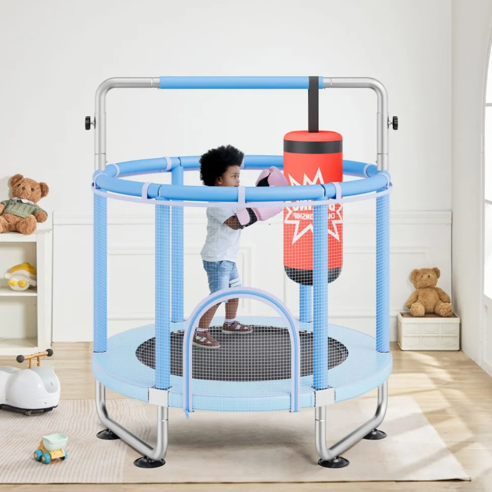 VEVOR 36" Kids Trampoline, 3FT Indoor Outdoor Trampoline, Foldable Mini Trampoline with Handle, Rebounder Trampoline for Toddlers, Birthday Gift for 3+ Years Children, Boys Girls for Fun, Bule