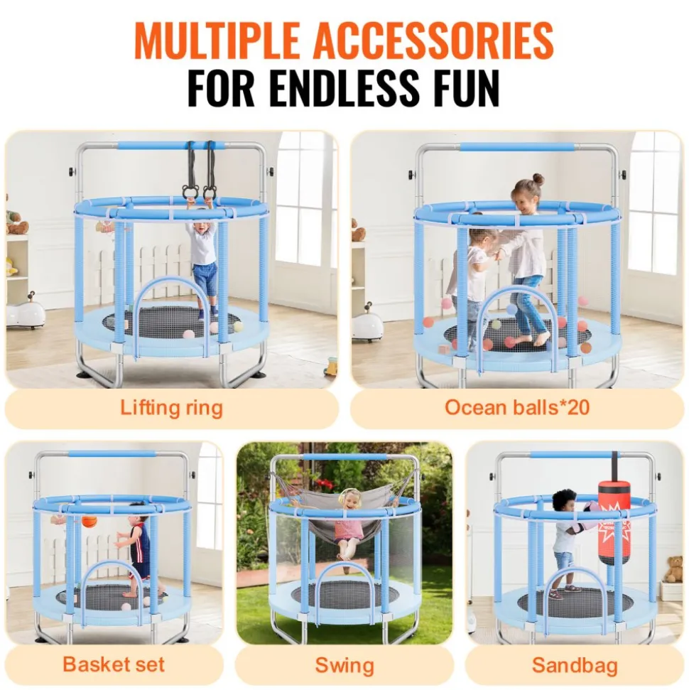 VEVOR 36" Kids Trampoline, 3FT Indoor Outdoor Trampoline, Foldable Mini Trampoline with Handle, Rebounder Trampoline for Toddlers, Birthday Gift for 3+ Years Children, Boys Girls for Fun, Bule