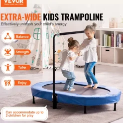 VEVOR Kids Trampoline, 56x36 inch Indoor Outdoor Trampoline, Foldable Mini Trampoline with Handle, Rebounder Trampoline for Toddlers, Birthday Gift for 3+ Years Children, Boys Girls for Fun, Bule
