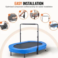 VEVOR Kids Trampoline, 56x36 inch Indoor Outdoor Trampoline, Foldable Mini Trampoline with Handle, Rebounder Trampoline for Toddlers, Birthday Gift for 3+ Years Children, Boys Girls for Fun, Bule