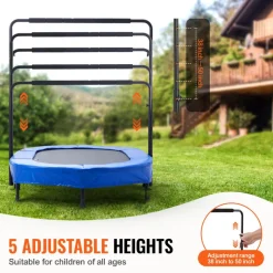 VEVOR Kids Trampoline, 56x36 inch Indoor Outdoor Trampoline, Foldable Mini Trampoline with Handle, Rebounder Trampoline for Toddlers, Birthday Gift for 3+ Years Children, Boys Girls for Fun, Bule