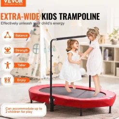 VEVOR Kids Trampoline, 56x36 inch Indoor Outdoor Trampoline, Foldable Mini Trampoline with Handle, Rebounder Trampoline for Toddlers, Birthday Gift for 3+ Years Children, Boys Girls for Fun, Red