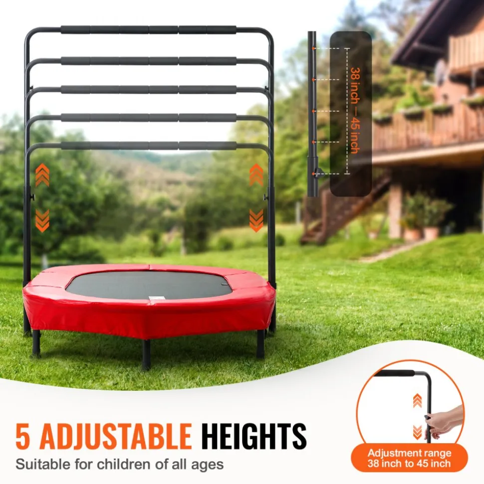 VEVOR Kids Trampoline, 56x36 inch Indoor Outdoor Trampoline, Foldable Mini Trampoline with Handle, Rebounder Trampoline for Toddlers, Birthday Gift for 3+ Years Children, Boys Girls for Fun, Red