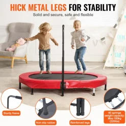VEVOR Kids Trampoline, 56x36 inch Indoor Outdoor Trampoline, Foldable Mini Trampoline with Handle, Rebounder Trampoline for Toddlers, Birthday Gift for 3+ Years Children, Boys Girls for Fun, Red
