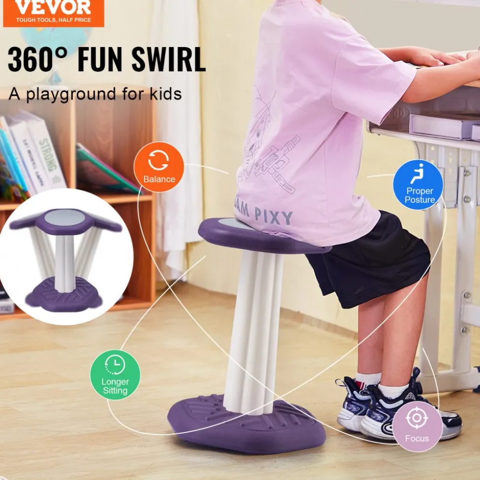 VEVOR Kids Wobble Chair, Active Chair with Sponge Cushion, Wobble Stool Improves Focus, Posture and Calm Children, Ideal for Schools and Home, Age 7-14, Purple