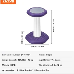 VEVOR Kids Wobble Chair, Active Chair with Sponge Cushion, Wobble Stool Improves Focus, Posture and Calm Children, Ideal for Schools and Home, Age 7-14, Purple