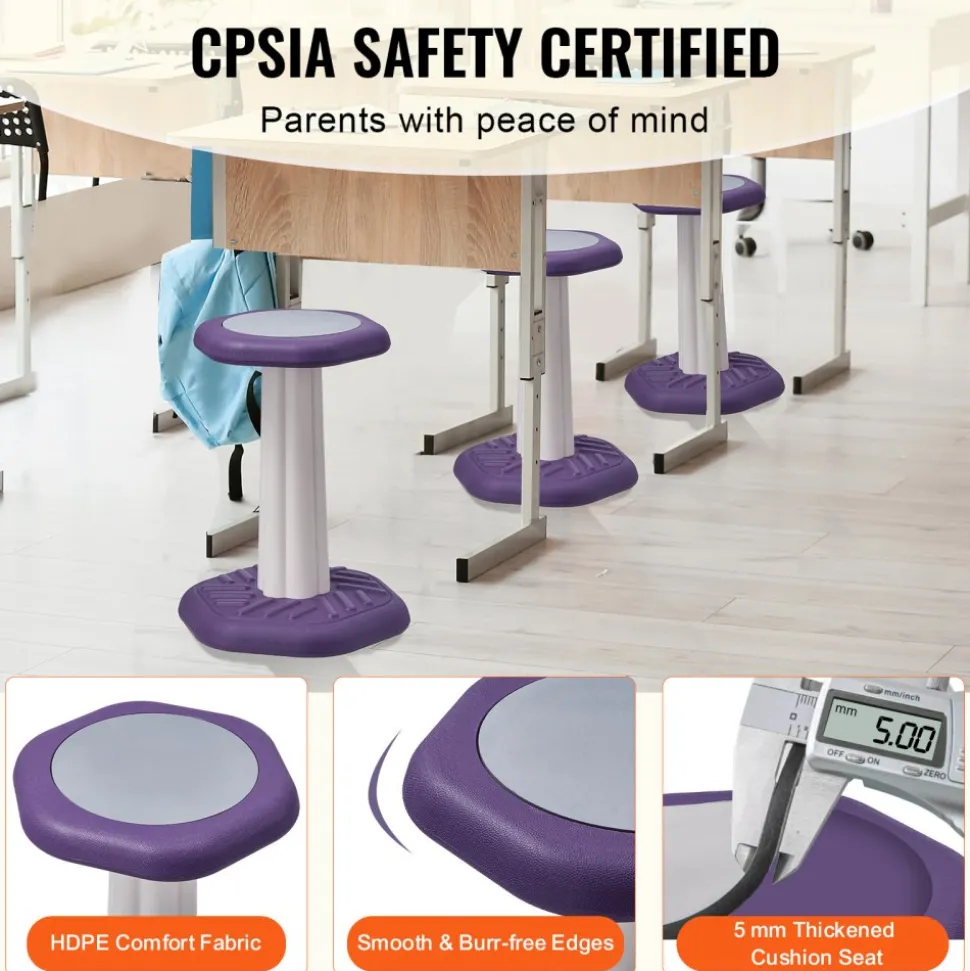 VEVOR Kids Wobble Chair, Active Chair with Sponge Cushion, Wobble Stool Improves Focus, Posture and Calm Children, Ideal for Schools and Home, Age 7-14, Purple