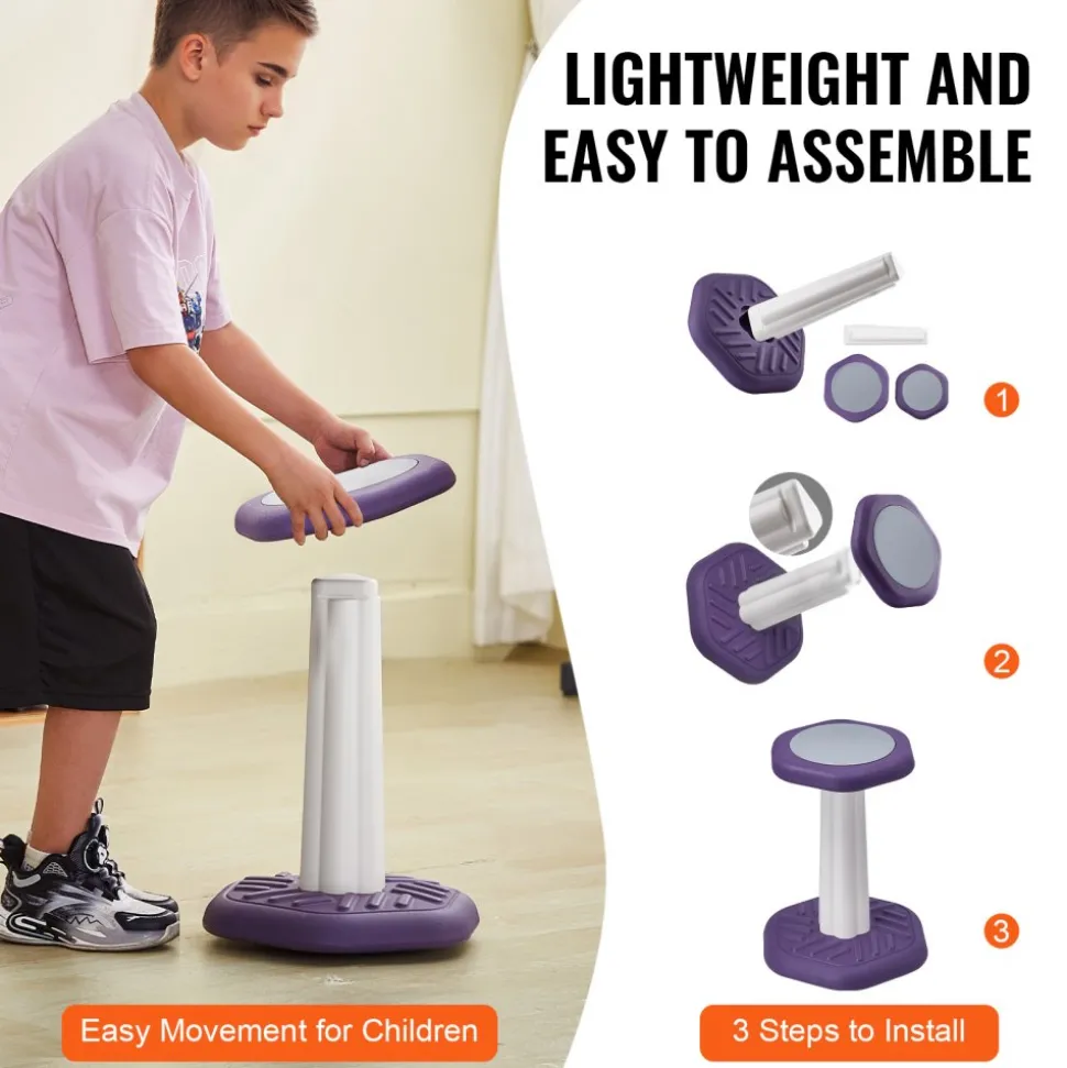 VEVOR Kids Wobble Chair, Active Chair with Sponge Cushion, Wobble Stool Improves Focus, Posture and Calm Children, Ideal for Schools and Home, Age 7-14, Purple