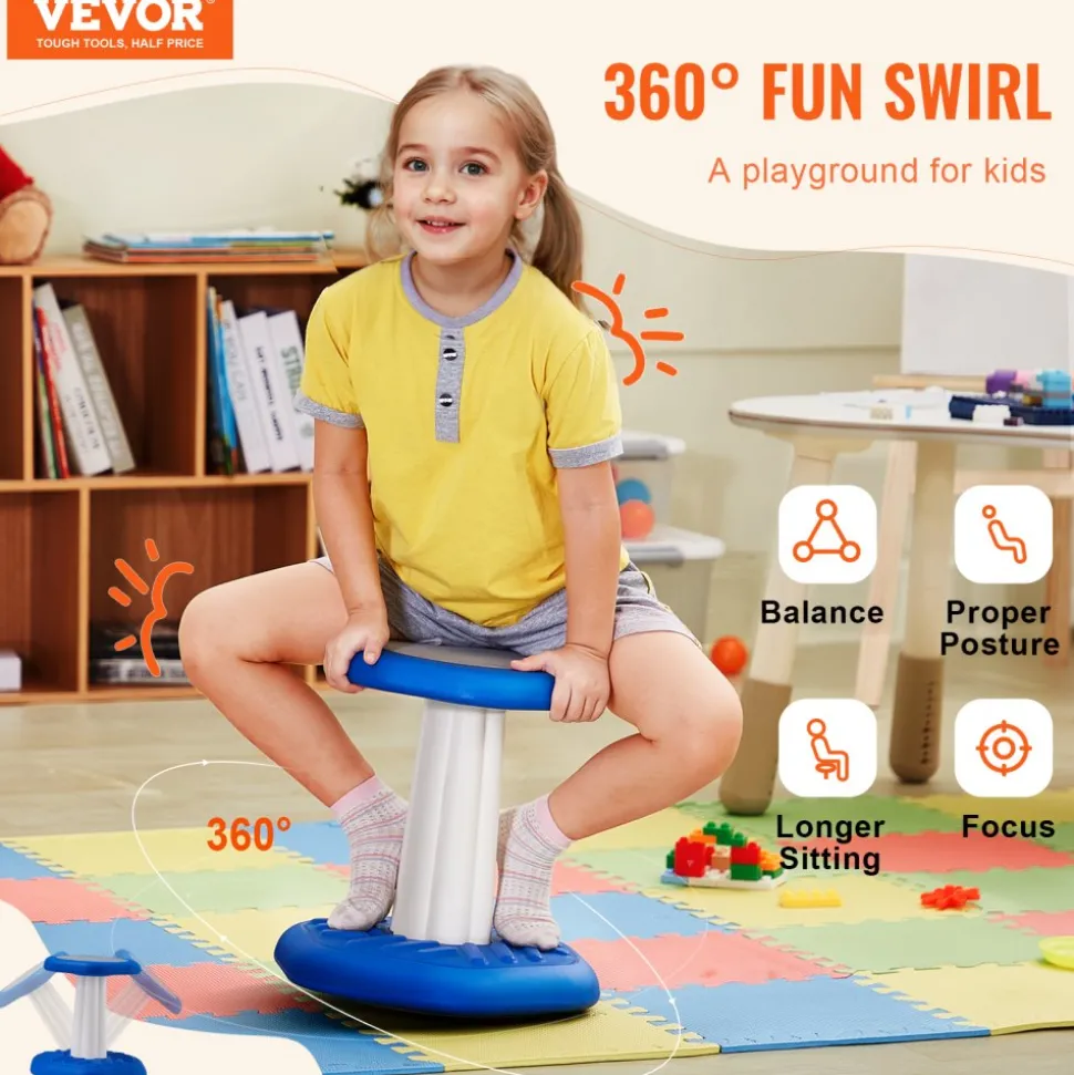 VEVOR Kids Wobble Chair, Active Chair with Sponge Cushion, Wobble Stool Improves Focus, Posture and Calm Children, Ideal for Schools and Home, Age 7-14, Blue