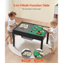 VEVOR Kids Wooden Activity Table, Building Blocks Double-Sided Tabletop, Multi-Purpose Activity Play Table with 2 Storage Bins for Kids 3+ Years, Large Storage Space, Present for Boys & Girls, Black