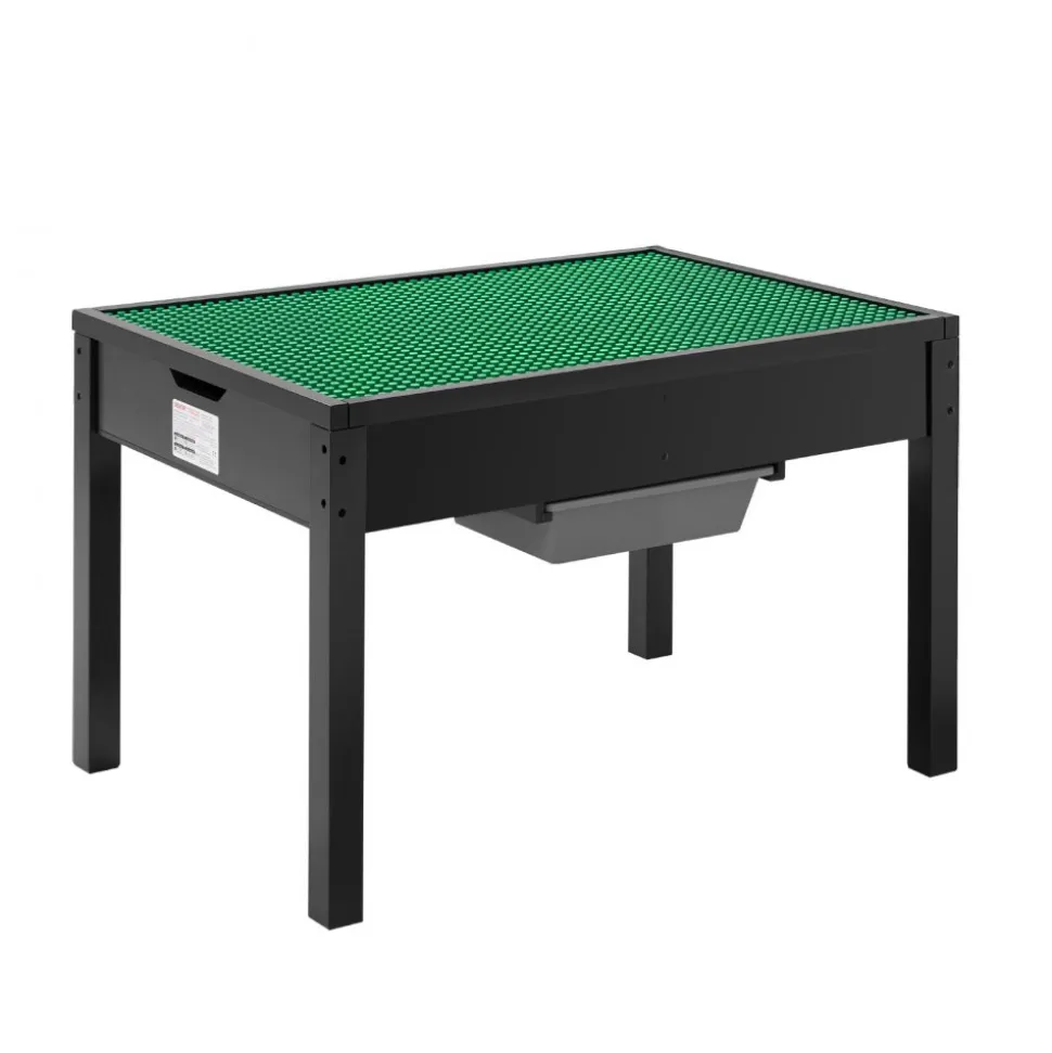 VEVOR Kids Wooden Activity Table, Building Blocks Double-Sided Tabletop, Multi-Purpose Activity Play Table with 2 Storage Bins for Kids 3+ Years, Large Storage Space, Present for Boys & Girls, Black