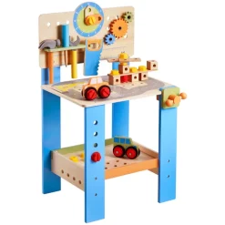 VEVOR Kids Workbench, 62 pcs, Wooden Tool Bench for Kids 3 Years and Up, Toddler Toy Workbench with Realistic Tools, Building Toy Set Creative & Educational Construction Toy for Boys & Girls
