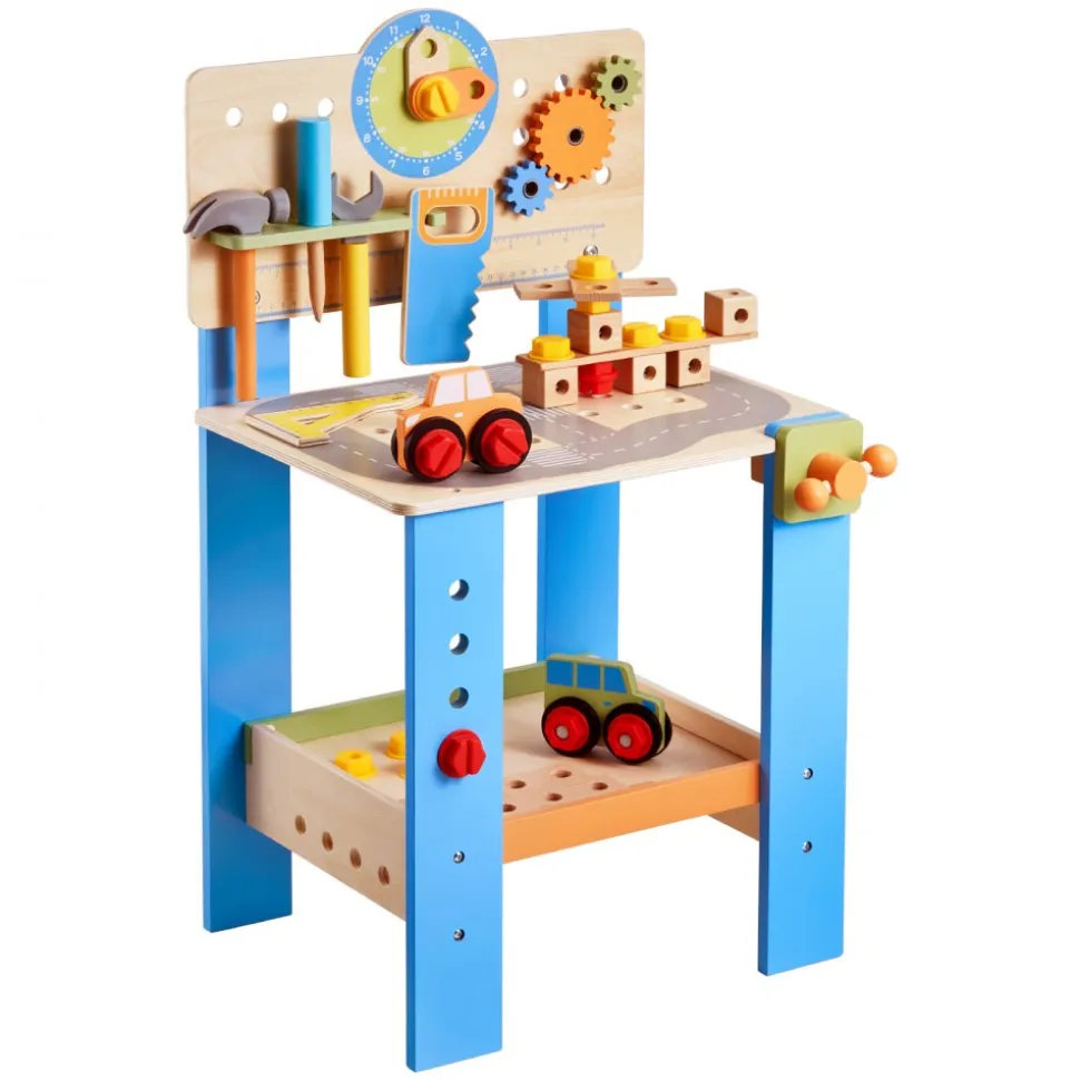 VEVOR Kids Workbench, 62 pcs, Wooden Tool Bench for Kids 3 Years and Up, Toddler Toy Workbench with Realistic Tools, Building Toy Set Creative & Educational Construction Toy for Boys & Girls