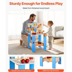 VEVOR Kids Workbench, 62 pcs, Wooden Tool Bench for Kids 3 Years and Up, Toddler Toy Workbench with Realistic Tools, Building Toy Set Creative & Educational Construction Toy for Boys & Girls