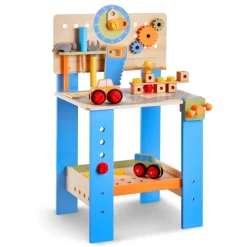 VEVOR Kids Workbench, 62 pcs, Wooden Tool Bench for Kids 3 Years and Up, Toddler Toy Workbench with Realistic Tools, Building Toy Set Creative & Educational Construction Toy for Boys & Girls