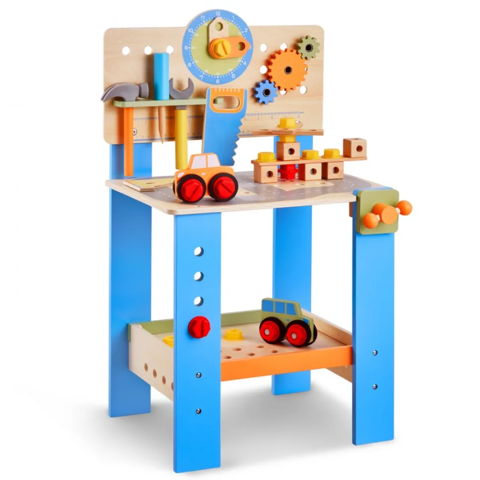 VEVOR Kids Workbench, 62 pcs, Wooden Tool Bench for Kids 3 Years and Up, Toddler Toy Workbench with Realistic Tools, Building Toy Set Creative & Educational Construction Toy for Boys & Girls