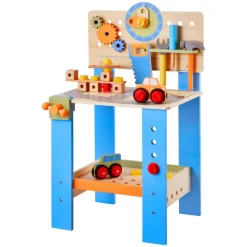 VEVOR Kids Workbench, 62 pcs, Wooden Tool Bench for Kids 3 Years and Up, Toddler Toy Workbench with Realistic Tools, Building Toy Set Creative & Educational Construction Toy for Boys & Girls