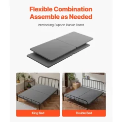 VEVOR King Size Bunkie Board, 1.5 in Bed Board Slats with 200D Oxford Cloth, Wooden Mattress Support for King Size Bed, Easy Assembly Support under Mattress, 4 Piece, Gray