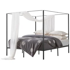 VEVOR King Size Canopy Bed Frame, Metal Canopy Bed with Four Posters Design, Heavy Duty Steel Slats Support, Underbed Storage Space, No Box Spring Needed, Easy Assembly, Black