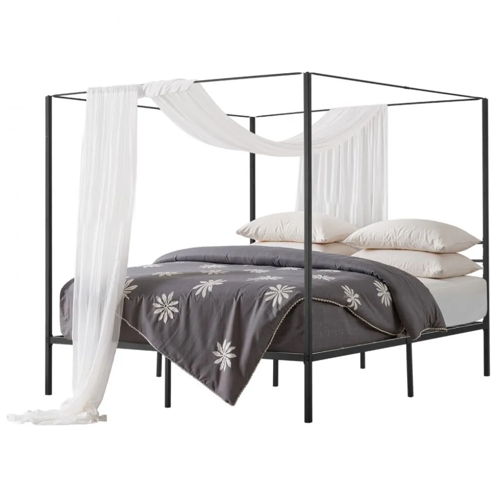 VEVOR King Size Canopy Bed Frame, Metal Canopy Bed with Four Posters Design, Heavy Duty Steel Slats Support, Underbed Storage Space, No Box Spring Needed, Easy Assembly, Black