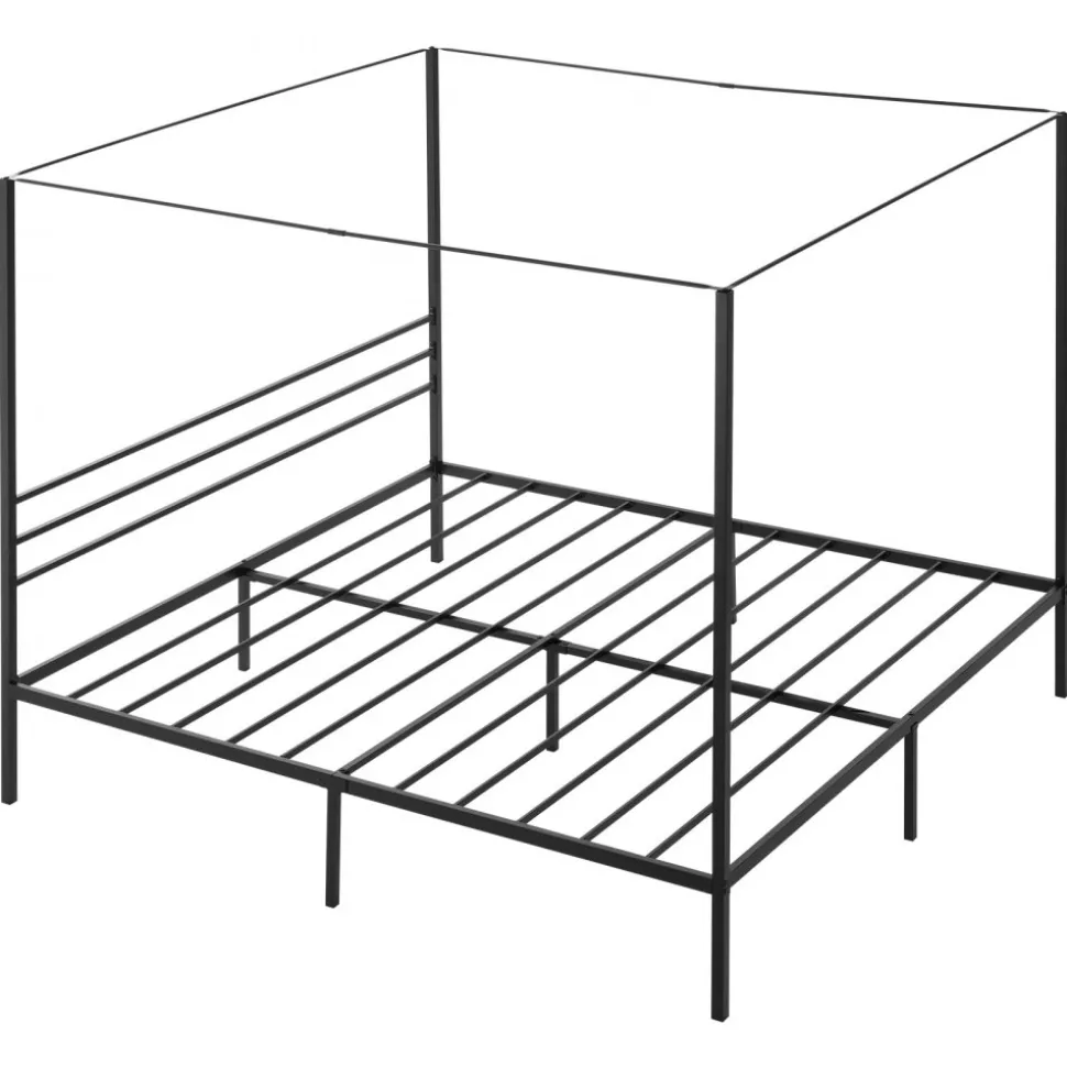 VEVOR King Size Canopy Bed Frame, Metal Canopy Bed with Four Posters Design, Heavy Duty Steel Slats Support, Underbed Storage Space, No Box Spring Needed, Easy Assembly, Black